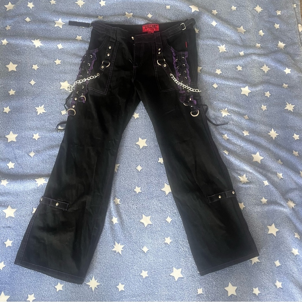 Tripp NYC Black Jeans with Purple Lace and Chain Details